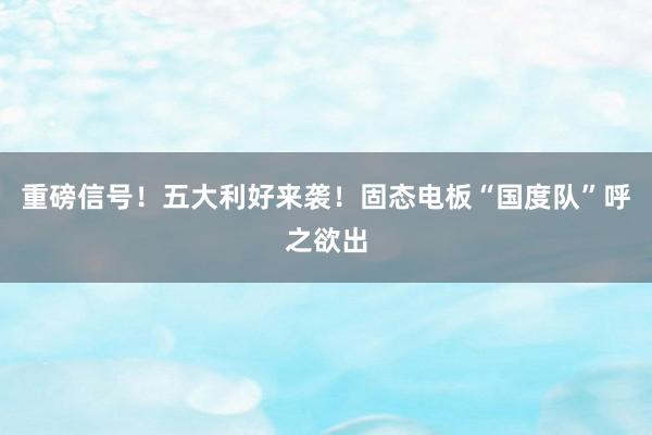 重磅信号！五大利好来袭！固态电板“国度队”呼之欲出