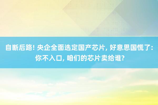 自断后路! 央企全面选定国产芯片, 好意思国慌了: 你不入口, 咱们的芯片卖给谁?