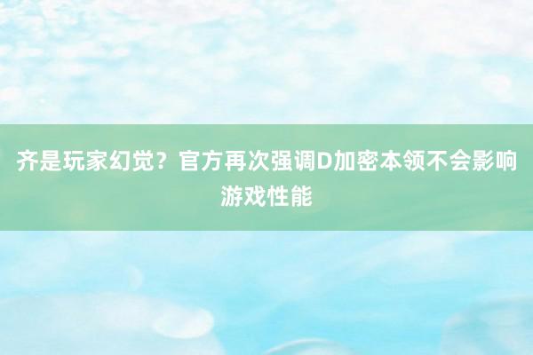 齐是玩家幻觉？官方再次强调D加密本领不会影响游戏性能